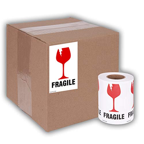Kenco 3" X 5" Fragile with Broken Glass Safe Handling Stickers for Shipping and Packing - 500 Adhesive Labels Per Roll (5 Pack)