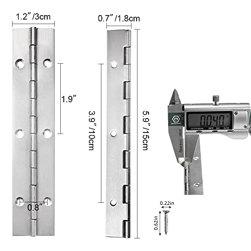 12 Pack 6 Inch Piano Hinge, Heavy Duty Continuous Hinge with Holes for Cabinets Boat Marine Door, 304 Stainless Steel 0.04" Leaf Thickness 1.2'' Open Width - size: 6 Inch