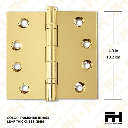 Solid Brass Door Hinge Heavy Duty Ball Bearing Polished Shiny Gold 4x4 Inch with Decorative Screw-on Tips Included - Set of 24 Hinges (Polished Brass) - color: Polished Brass