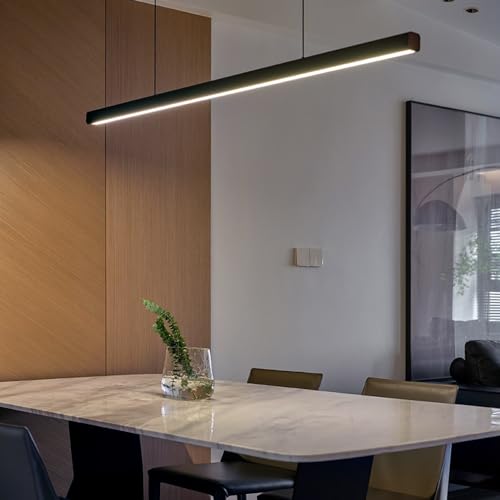 JAYMP Minimalist Linear Pendant Light Dimmable LED Modern Chandelier Dining Room Island Light Restaurant Cafe Bar Office Hanging Lamp (Black, 57 Inch) - color: Black, size: 57 Inch