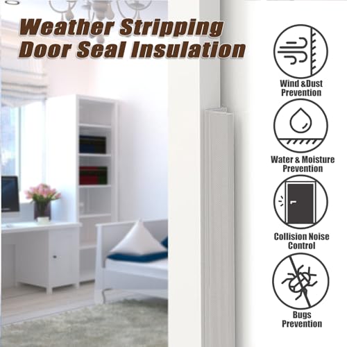 YZGJM Door Frame Adhesive Weather Stripping Seal Strip PU Foam, PE Cover, Groove Slot Installation for Large Gap, Sound Heat Insulation, Dust Water Moisture Prevention (19.6ft, White Adhesive) - color: White, size: 19.6 ft