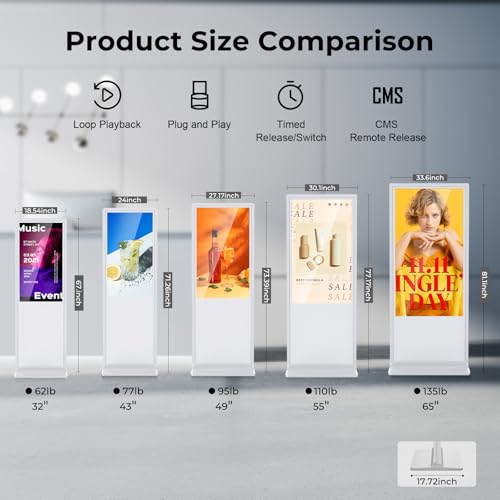 37 inch Indoor Digital Signage Touchscreen IPS Floor Standing Digital Kiosks Interactive Displays with WiFi HDMI/USB Input Auto AD Player, Android OS White - color: White, size: 37 inch, style: Touch-Screen