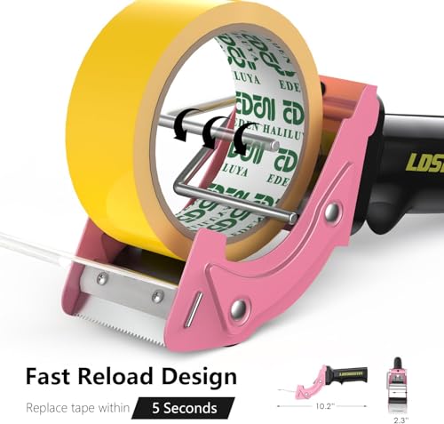 Rapid-Replace Packing Tape Dispenser Gun with Extra Blade, 2IN(50mm) Lightweight Ergonomic Industrial Handheld Heavy Duty Tape Cutter for Carton, Packaging and Box Sealing, Pink