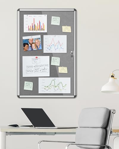 Mifuro 36"x24" Enclosed Bulletin Board, Lockable Weather-Resistant Aluminum Cork Noticeboard for School & Office, Silver Frame w/Grey Flet - color: Silver Frame Grey Flet, size: 36” x 24”