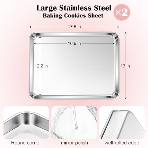 E-far Stainless Steel Baking Sheet, 18”x13” Cookie Sheet for Baking, 2PCS - size: 17.5"x13"
