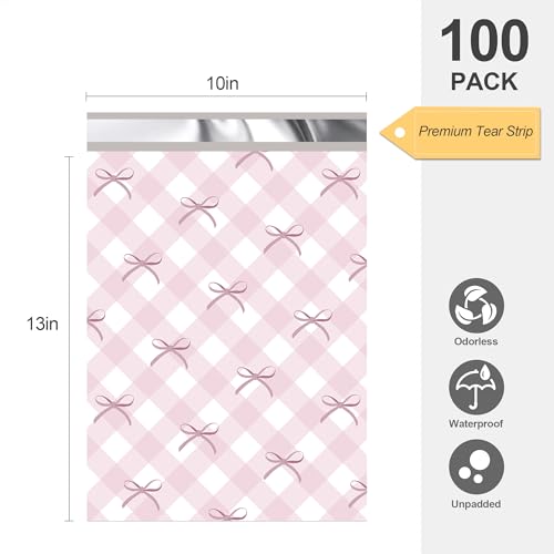 JinRuiKJ 10x13 Boutique Poly Mailers 100 Pack, Grid Bow Design - color: Grid Bow, size: 10x13'' - 100 Pack