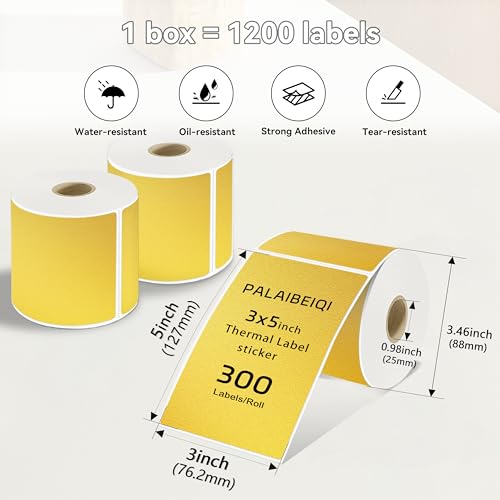 3x5 Inch Thermal Labels,Rectangle Sticker,1200PCS Water Proof Shipping Labels with Strong Adhesive,Compatible with Zebra & Rollo,for Moving Boxes,Inventory,4 Rolls of Gold - color: 4 Rolls of Gold