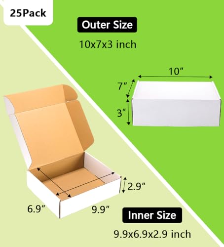 10x7x3 inches Shipping Boxes 25 Pack,TUKYLIL White Corrugated Cardboard Box,Mailer carton for Packaging Small Business,Gifts,Craft,Jewelry,daily supplies - size: 10x7x3 inches, style: 25 Pack~White