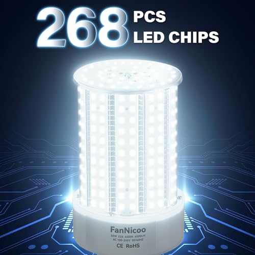 2 Pack 600W Equivalent Led Corn Bulb 6500 Lumen Super Bright E26/E39 Base LED Bulbs 6500K Daylight White 50W Corn Garage Light Bulb for Outdoor Indoor Garage Basement Warehouse Workshop Backyard - size: 50 Watts