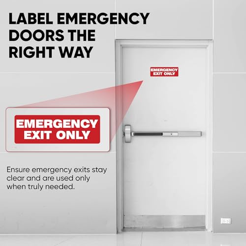 | Emergency Exit Only Reminder Stickers (2 Pack), 8.75x3 – Strong Adhesive, Durable, Waterproof Exit Sign Stickers for Doors and Walls – Perfect For General Awareness and Labeling Purposes