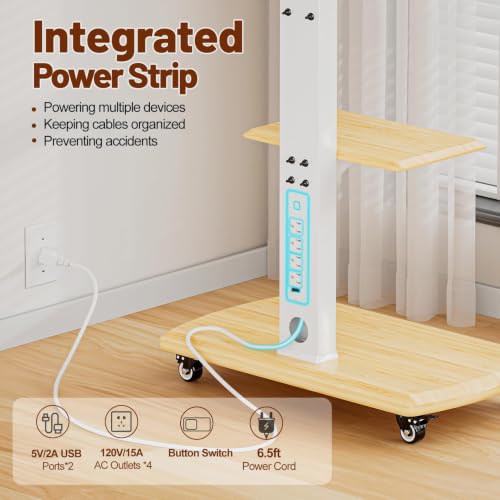 Rolling TV Stand with Power Outlet for 32 to 80 inch TVs, White - color: White