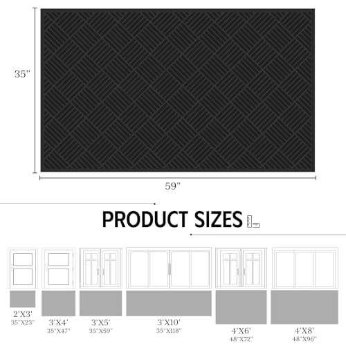 Front Door Mat 3'x5', Heavy Duty Non-Slip Indoor Outdoor Doormat - color: Black Diamond, size: 3' x 5'