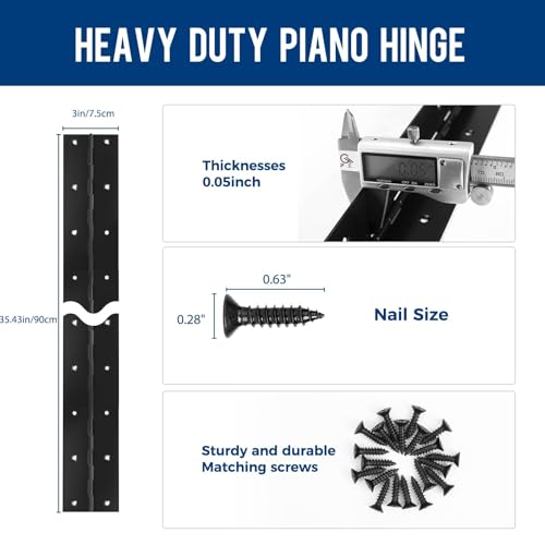 2 Pack Black Piano Hinge 36 Inch x 3 Inch, 0.05" Leaf Thickness - color: Black, size: 36" Long x 3" Overall Width