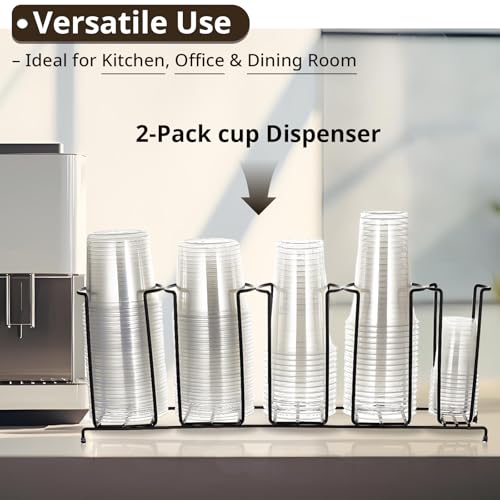 Maxdot 2 Pcs 5 Section Coffee Cup Organizers 23 x 5 x 8.5 Inch Wire Rack Coffee Cup and Lid Holder Black Iron Lid Dispenser Countertops Station Organizer for Kitchen Storage Essentials - size: 23 x 5 x 8.5 Inch