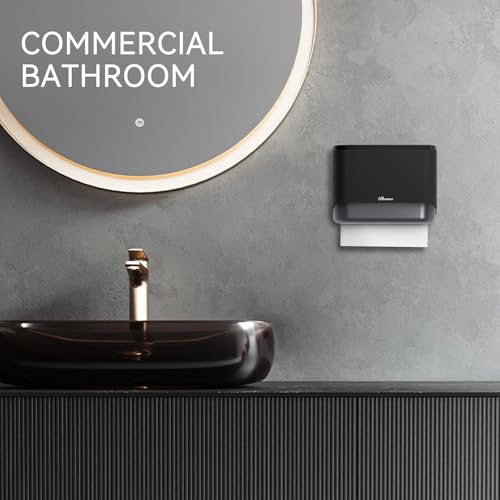 Commercial Paper Towel Dispenser Wall Mount C-Fold Multifold Trifold Towels Dispenser for Bathroom,Two Key Lock Design No-Drilling Adhesive & Screws Included, ABS Built (Black-PN6012) - color: Black-pn6012