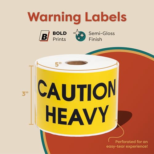 Aegis Adhesives - 3" X 5" Caution Heavy Stickers (1 Roll, 500/Roll) - color: Yellow (Caution Heavy)