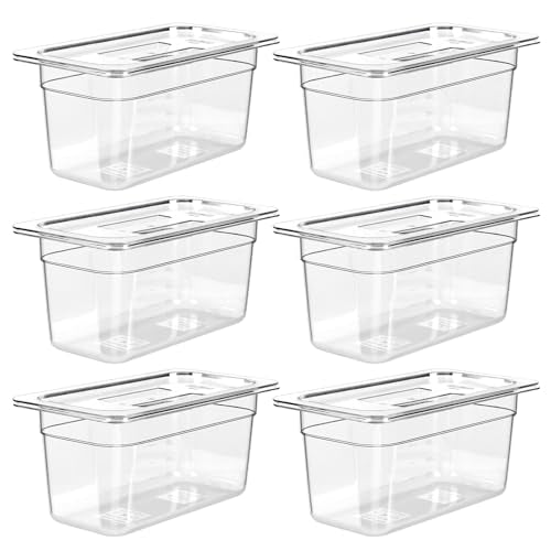 West Bay 6-Pack 1/3 Size 6''Deep NSF Polycarbonate Food Pans with Lids - color: 6" Deep 6 Pack, size: 1/3