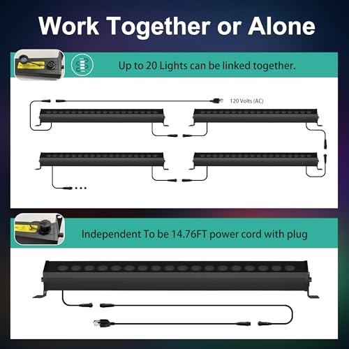 Linkable Smart RGBCW Wall Washer Light Bar 90W – 2700K-6500K Tunable White LED Bar with App & RF Remote, 16 Million Color Changing Wash Lights, IP65 Stage Light for Wall Wash Lighting - size: Linkable 20" 90W