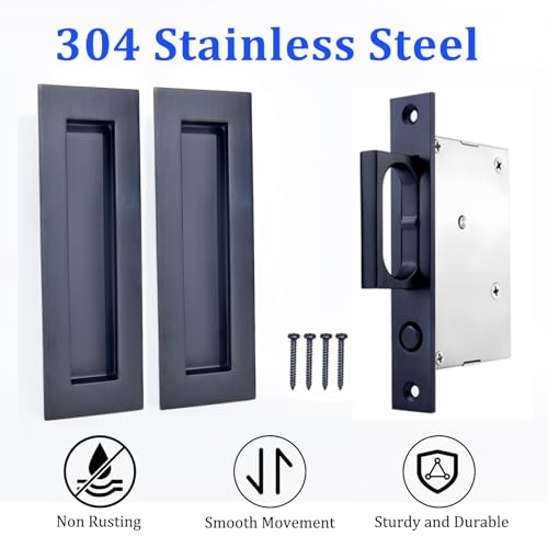 Dontay Sliding Pocket Door Handles,Heavy Duty Flush Edge Pull,4.72'',Black - color: Matte Black, size: 4.72 inch (120 mm)