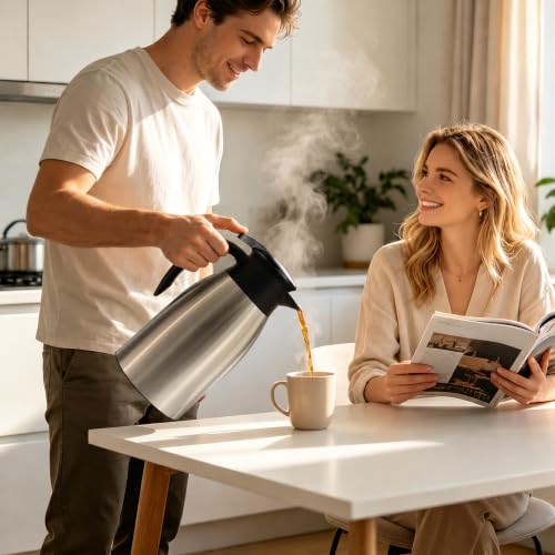 Thermal Coffee Carafe for Keeping Hot – 68OZ Insulated Camping Coffee Pot - color: Stainless Steel, size: 68 Ounces
