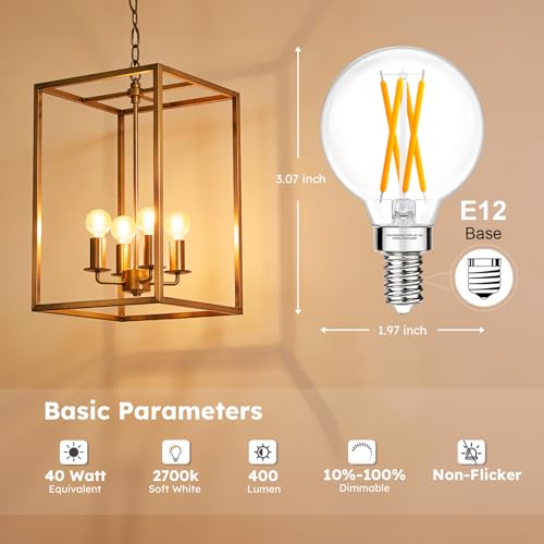 GvvooHome E12 G16.5 Globe Bulb, Warm White 2700K, 40W Equivalent, Dimmable - color: 40w Warm White, size: 12 Pack