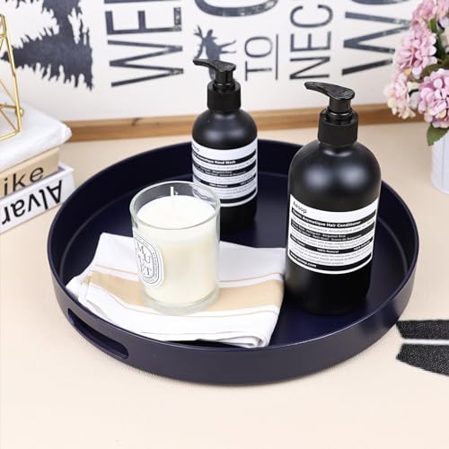 Navy Blue Decorative Serving Tray with Handles, 13” Versatile Ottoman Tray for Coffee Table, Entertaining, Outdoor Patio, Living Room - color: Royal Blue, size: 13"