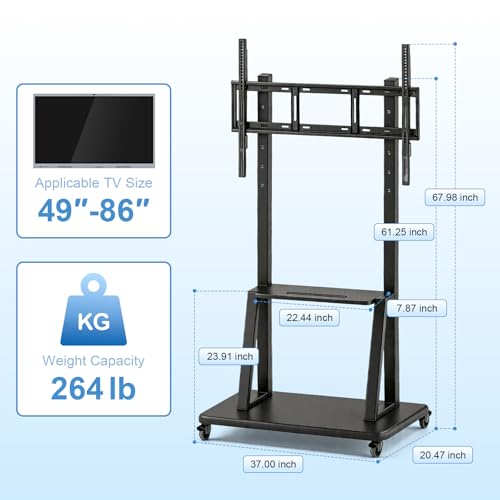 Smart Board Stand with Wheels,Height Adjustable Mobile Rolling Stand for Classroom & Office, Holds up to 300lbs, Whiteboard Portable Cart on Wheels (for 49-100 Inch Smart Board) - size: For 49"-100" Smart Board