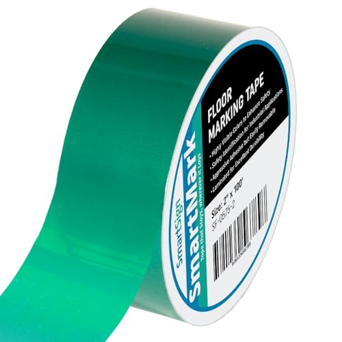 SmartSign Green Floor Marking Tape, 2" Wide x 100' Long Roll, Durable Polyester, Laminated Protection - Non-Abrasive, Adhesive Safety Tape for Warehouses, High Traffic/Forklift Areas, Removable - color: Green, size: 2"