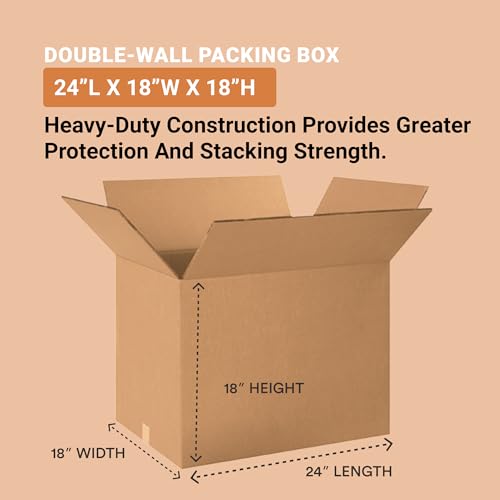 AVIDITI Double Wall 24" x 18" x 18" Cardboard Boxes (10-Pack) | Large Corrugated Boxes for Shipping, Packaging, Moving, Storage Box for Home or Business, Strong Wholesale Bulk Boxes - style: 24x18x18" Double Wall (10-Pack)