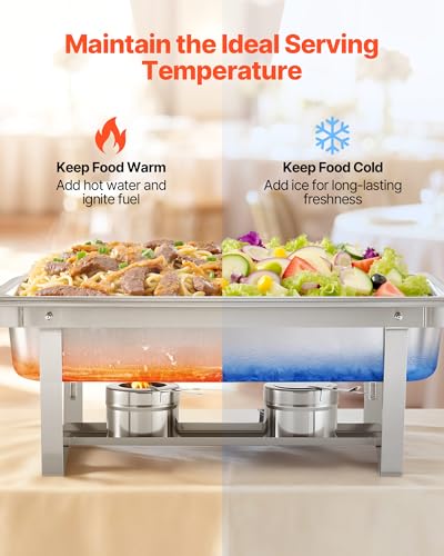 VEVOR Rectangle Chafing Dishes, 9 Qt 4 Pack Stainless Steel Chafing Dish, Food Warmer Chafer Complete Set with Hollow Handle, 2 Food Tongs, Lid, Canister Holder, Chafer Dishes for Banquet Wedding - size: 4 PACKS
