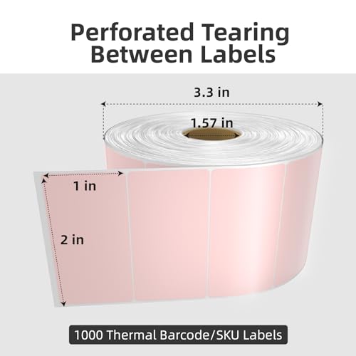 1000 2x1 Thermal Labels Roll, HUOJI Pink Shipping Barcode Labels - color: Pink, size: 2x1