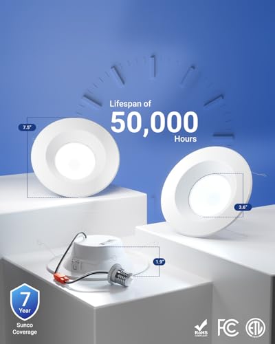 Sunco 2 Pack 6 Inch Retrofit LED Recessed Lights, 5CCT, 13W=100W, Dimmable - size: 6 Inch (2 Pack)