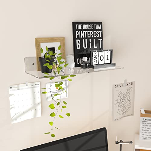Sezanrpt 9 Inches Acrylic Wall Shelves 2 Pack, Floating Shelf for Wall Mounting, Acrylic Display Ledges for Funko Pop Figures, Home Décor, Living Room, Gaming Room, Plants(9 inch, Clear) - color: Clear, size: 9 Inch