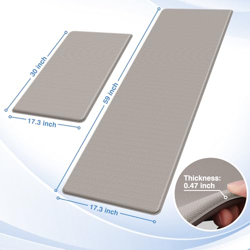 StepRite Kitchen Mats for Floor, 2-Piece Anti-Fatigue Kitchen Rugs, Khaki - color: Khaki, size: 17.3" x 30"+17.3" x 59"-0.47 inch