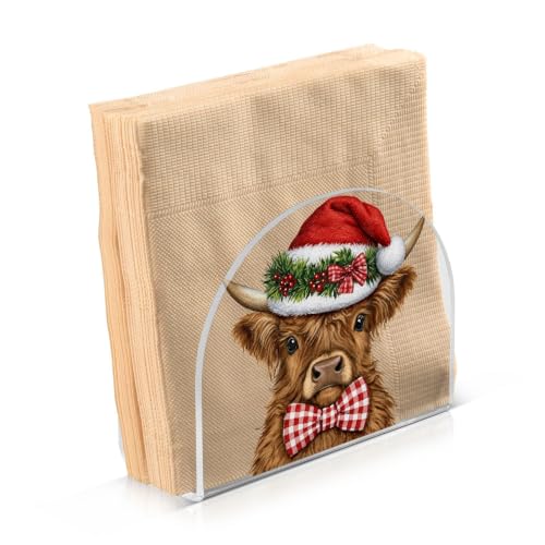 Christmas Cow Napkin Holder for Table Acrylic Tissue Dispenser - color: Christmas Highland Cow