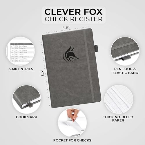 Clever Fox Check Register Book, Checkbook Ledger, 5.8x8.3 Grey - color: Gray, size: A5 (5.8'' x 8.3'')