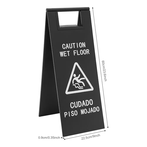 2Pcs Stainless Steel Wet Floor Sign, 23.6in Heavy Duty Caution Wet Floor Sign Portable Handle Bilingual Safety S1gn for Restaurant Supermarket Restroom Office (Black)