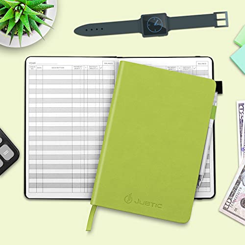 JUBTIC A5 Check Registers for Personal Checkbook, Ledger Transaction Registers Log Book for Small Business. Track Payments, Finances, Deposits, Debit Card and Bank Account - Green - color: Green, size: Medium (5.8x8.3 Inch)