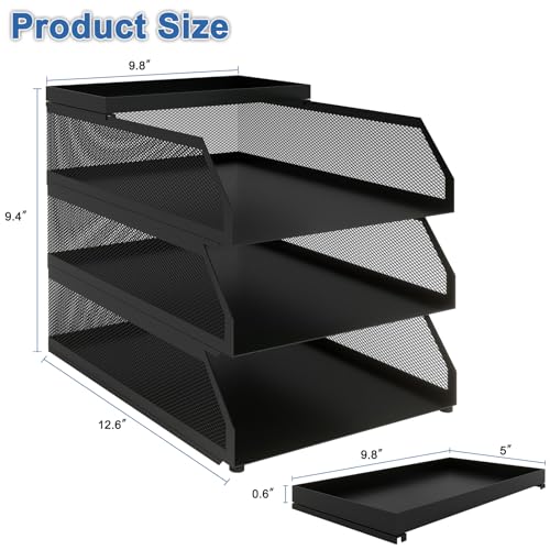 Natwind 3-Tier Stackable Metal Mesh Desk Paper Tray Organizer,Black - color: Black, size: 3 tier