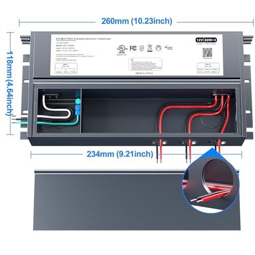 180W 12V Dimmable LED Driver, Triac/ELV/MLV AC to DC Power Supply for LED Light, Halogen Bulb, LED Transformer Compatible with Lutron & Dimmer, for Indoor/Outdoor Use - size: 180W 12V Built in Junction Box