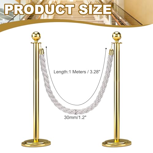 MECCANIXITY Twisted Stanchion Rope 3.28 Ft/1 M, Barrier Rope Twisted Post Ropes with Snap Hooks for Posts Stands Queue Divider Crowd Control, White Golden - color: White Golden, size: 3.28 Ft