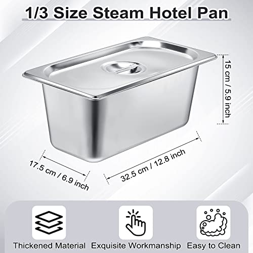 8 Pack Stainless Steam Hotel Pan 6 Deep Steam Table Pan with Lid 0.8 mm Thick Stainless Steel Restaurant Anti Clogging Steamer for Party, Restaurant, Hotel(1/3 Size) - size: 1/3 Size