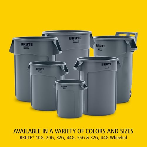 Rubbermaid Commercial Products BRUTE Heavy-Duty Round Trash Can with Venting Channels, 20-Gallon, Black, Waste Container for Landscapers/Construction Sites/Restaurants/Offices/Warehouses/Home/Driveway - color: Black, size: 20 Gallon