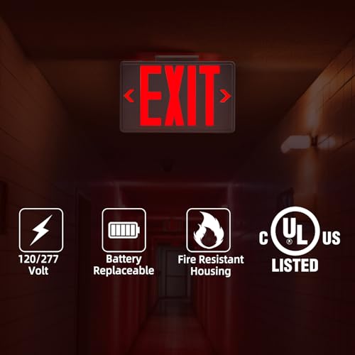 Universal Red Light LED Exit Sign OSHA Commercial, 4 Pack - color: White Housing+Red Letter, size: 4 Pack