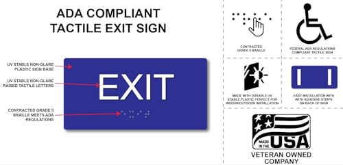ADA Compliant Plastic Exit Sign - 3x6 Tactile Braille Office Wall Sign - color: Black/White