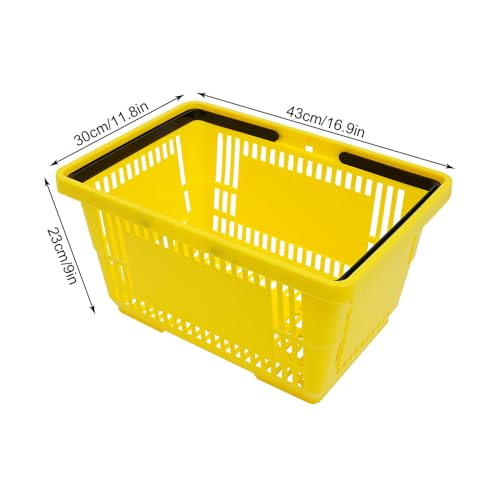 12Pcs Plastic Shopping Baskets with Handles, 18L Stackable Grocery Basket Bulk, Durable Plastic Shopping Cart, Large Portable Store Baskets for Retail Store Supermarket Supplies,17" x 12" x 9" - color: Yellow