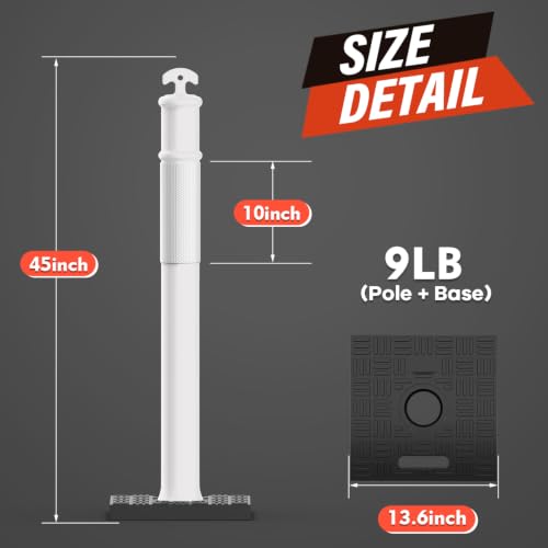 RoadHero 45 Inch Traffic Delineator Post Cones with Base, White, 3 Pack - color: White