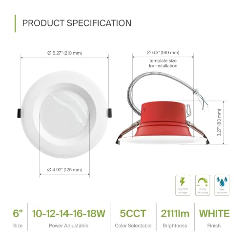 ASD 4 Pack LED Round Fire Rated Commercial Downlight 6 Inch, 10/12/14/16/18W 120-277V 0-10V Dimmable Canless Recessed Lights, 120Lm/W 2111Lm 2700/3000/3500/4000/5000K, White ETL ES T24 - size: 6 Inch