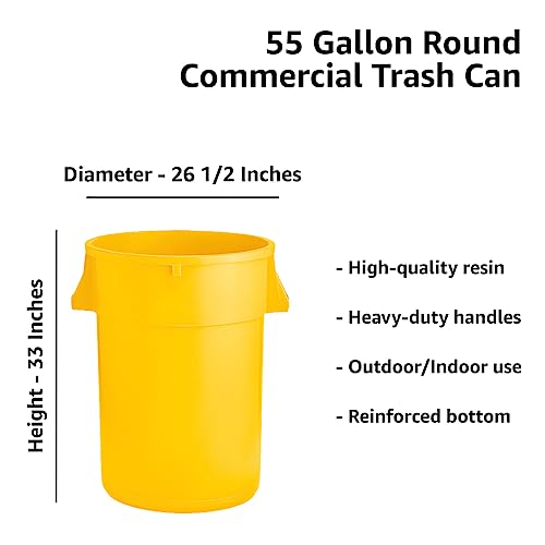 Set of 6 55 Gallon Round Commercial Trash Can, Industrial Recycling Bin, Durable Garbage Can, Ingredient Bin, Safe Food Container (Yellow) - color: Yellow