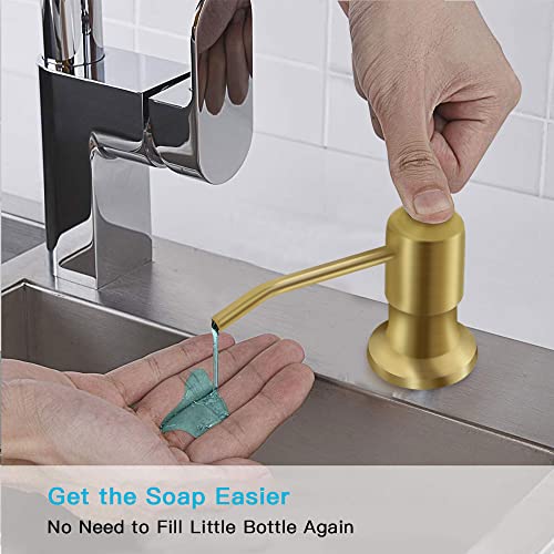 OHiHi Dish Soap Dispenser for Kitchen Sink, Countertop Sink Soap Dispenser Water Pump with 47” No-Spill Extension Tube Kit Design for Kitchen Bathroom, Easy to Press, No More Refills (Golden) - color: Golden